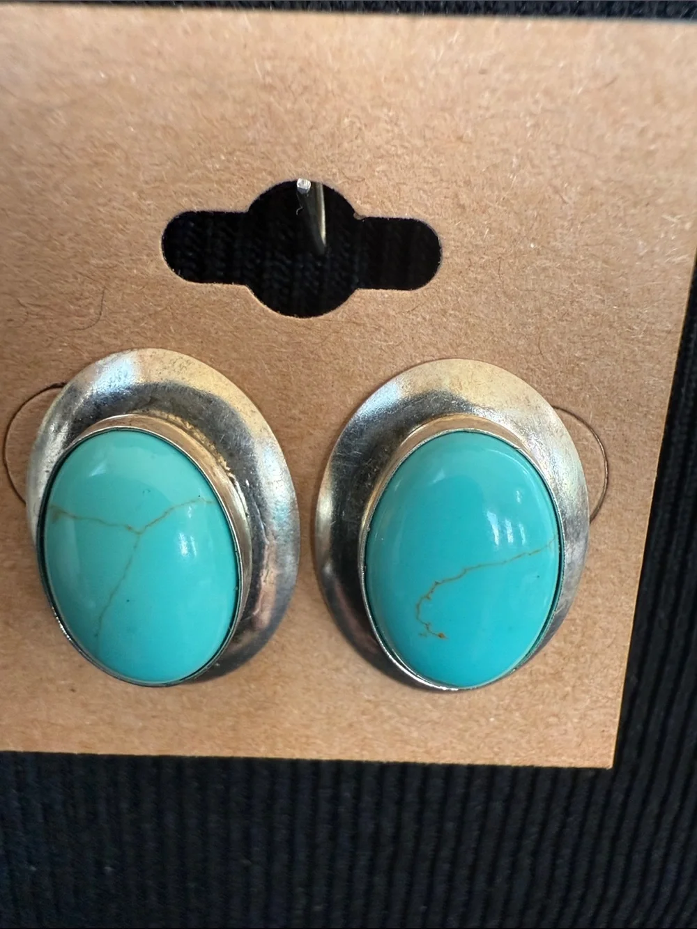 Vintage Faux Turquoise Oval Stone on sterling Silver Earrings